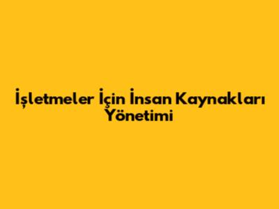 İşletmeler İçin İnsan Kaynakları Yönetimi