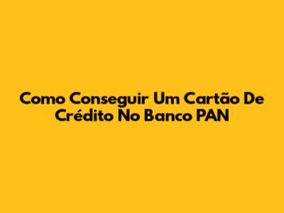 Como Conseguir Um Cartão De Crédito No Banco PAN