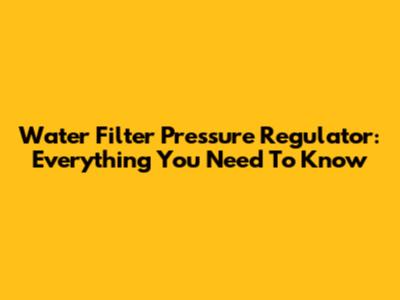 Water Filter Pressure Regulator: Everything You Need To Know